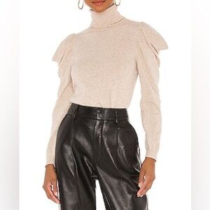 MISA Los Angeles Gabriela Puff Sleeve Cashmere blend Sweater Tan Size Small